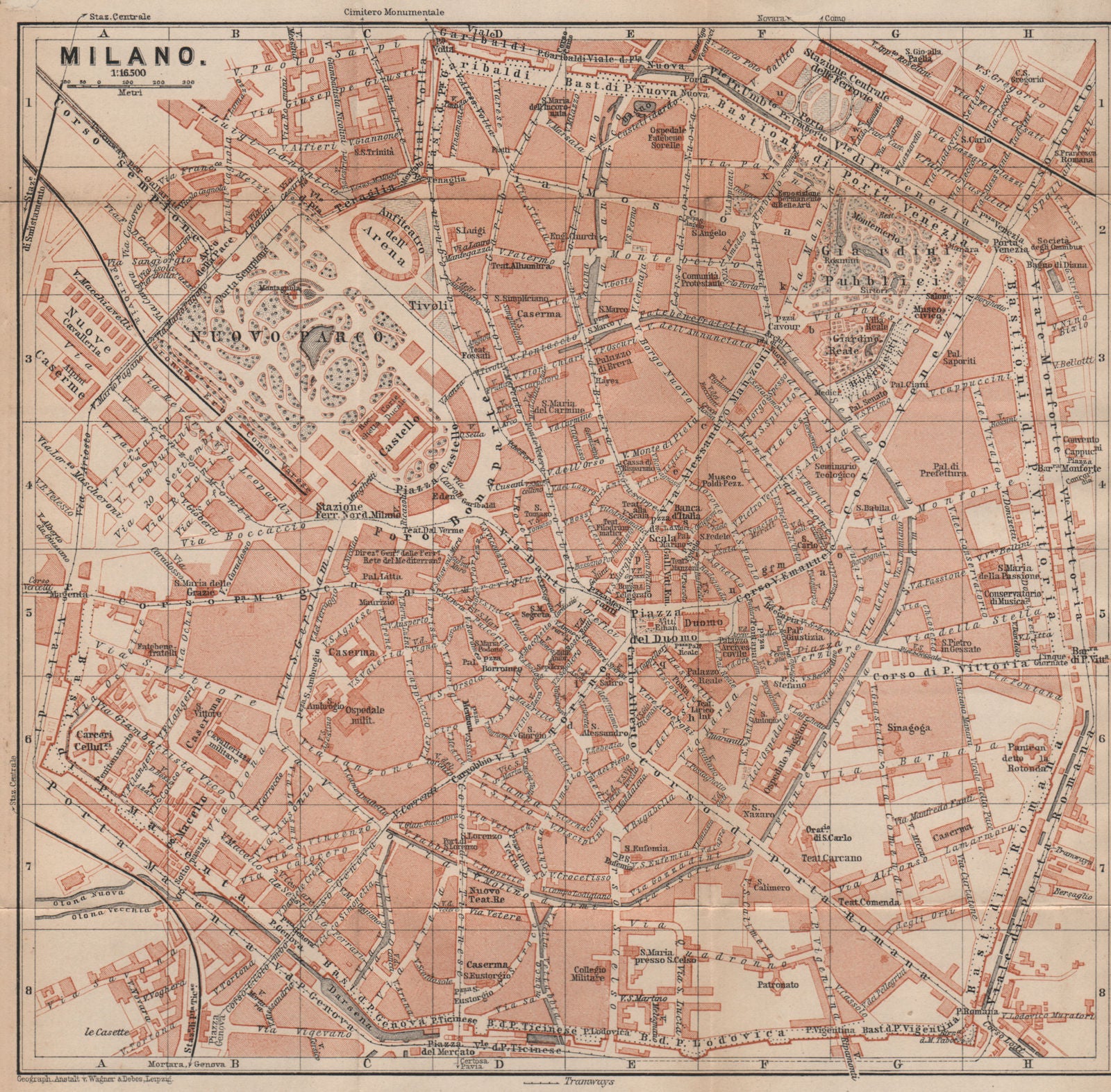 MILAN MILANO. town city plan piano urbanistico. Italy mappa. BAEDEKER 1899